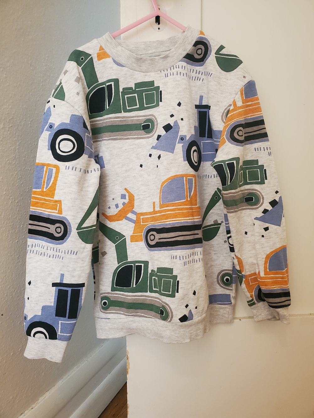 H&M Gray Sweatshirt with Green, Orange and Blue Truck Print
